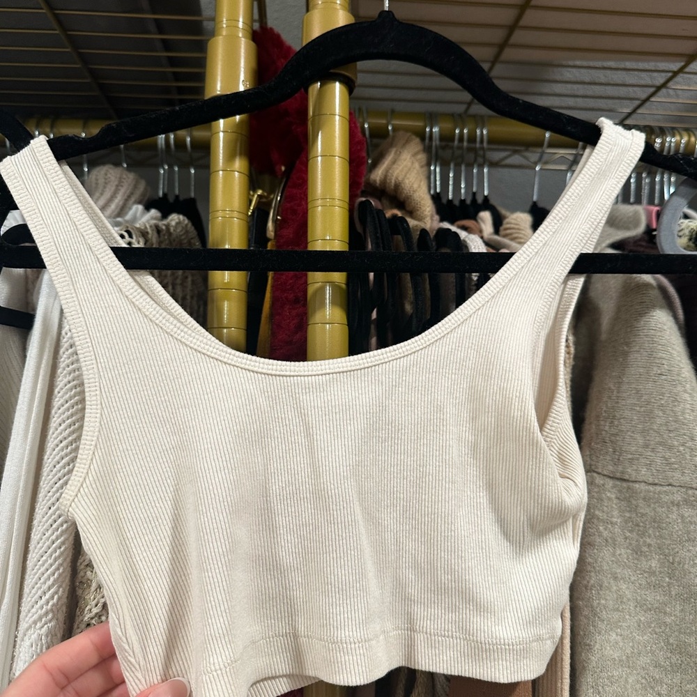 Cream Ribbed Crop Top